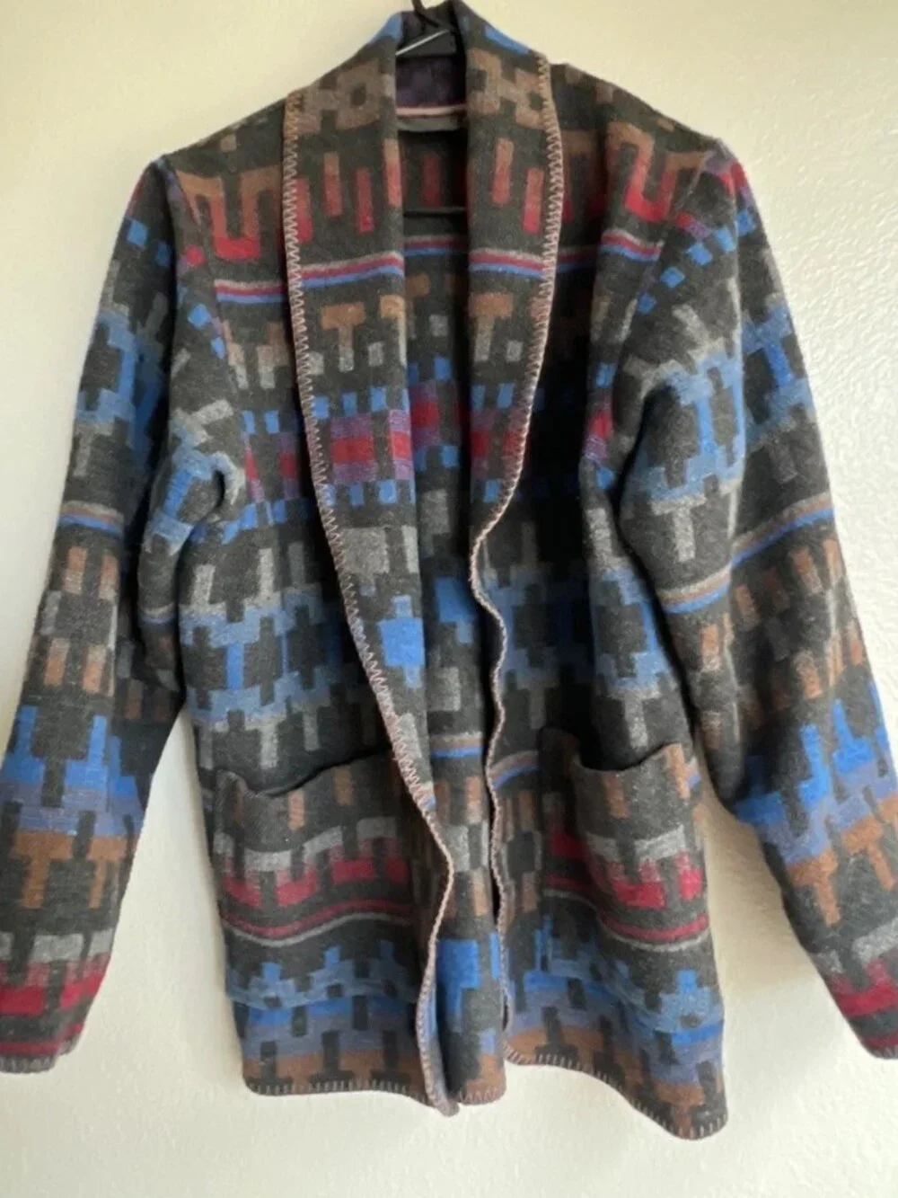 KAREN KANE Women’s Sz XS Black Tribal Aztec Wool Cardigan Coat